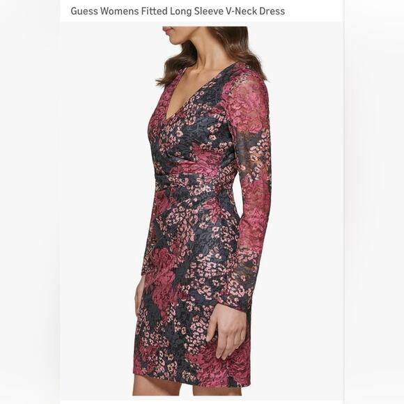 Guess Women's Long Sleeve Floral Dress - Pink and Black - Picture 2 of 4